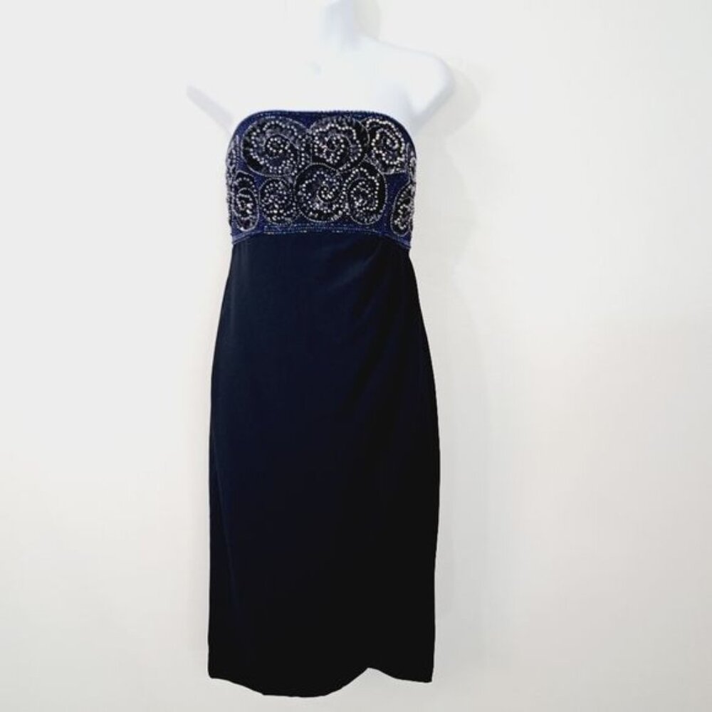 Mimmina Made In Italy Midnight Blue Hand Beaded Sequin Y2K Dress‎